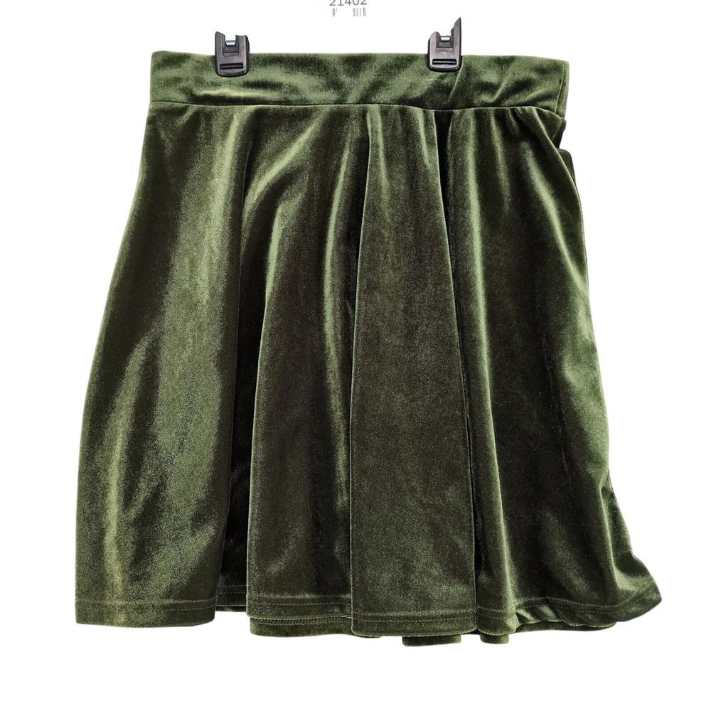 KToo Olive Green Velvet Skater Mini Skirt Sz M Stretch Goth Y2K Made USA Fairy